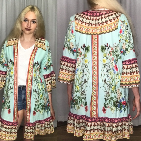 LAST 1 Umgee NWT Boutique MINT BLUE Kimono S M L - Picture 4 of 12